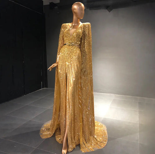 Glamorous Gold sequin evening Gown